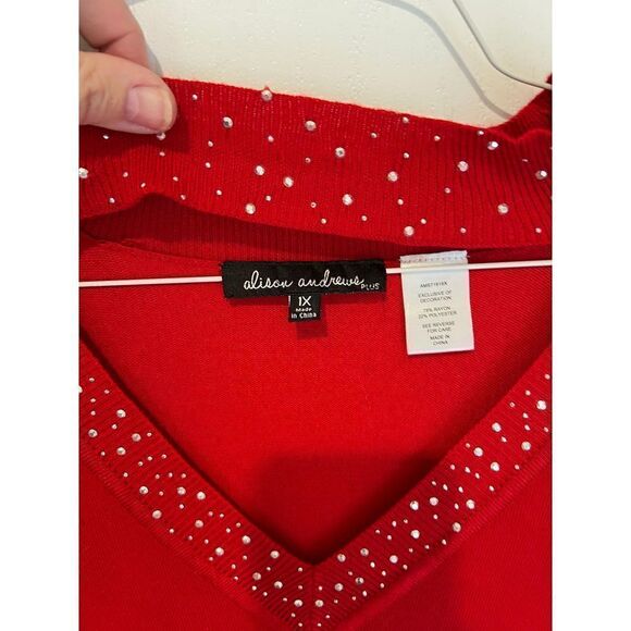 Alison Andrews red sweater dress with sparkles Plus 1X - Picture 2 of 11